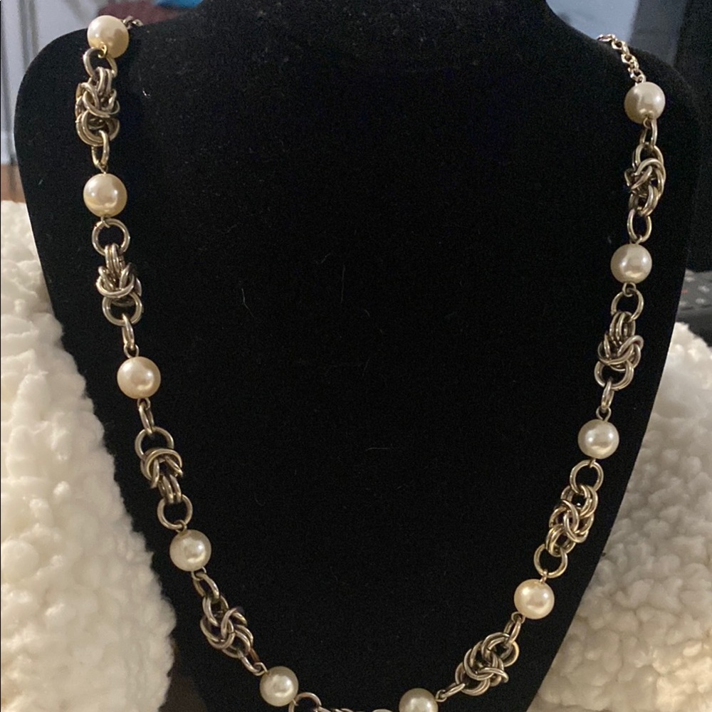Banana Republic Super Long Faux Pearl Silver-tone Chain Necklace